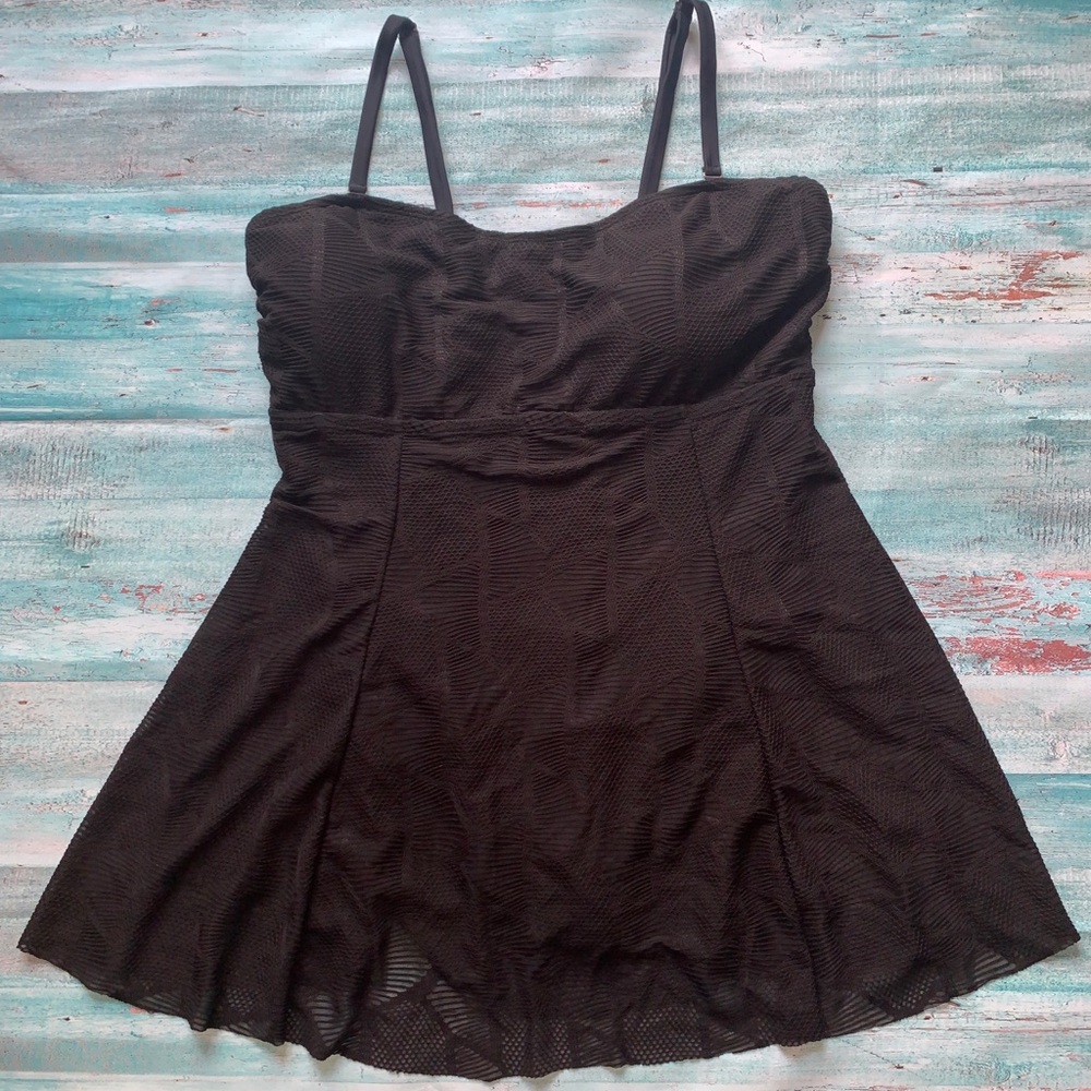 Black mesh plus size one piece swim dress bathing suit black 2X